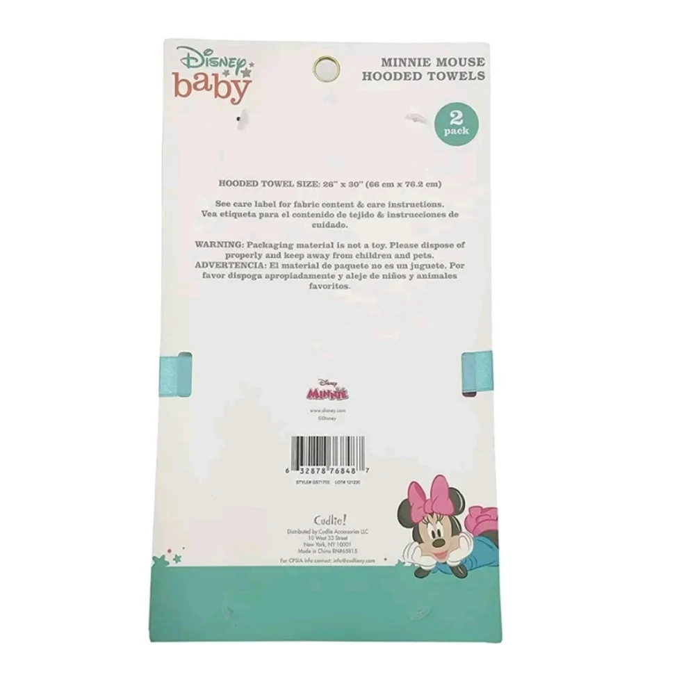 Disney Baby Minnie Mouse 2 Pack Rolled/Carded Hooded Towels 26